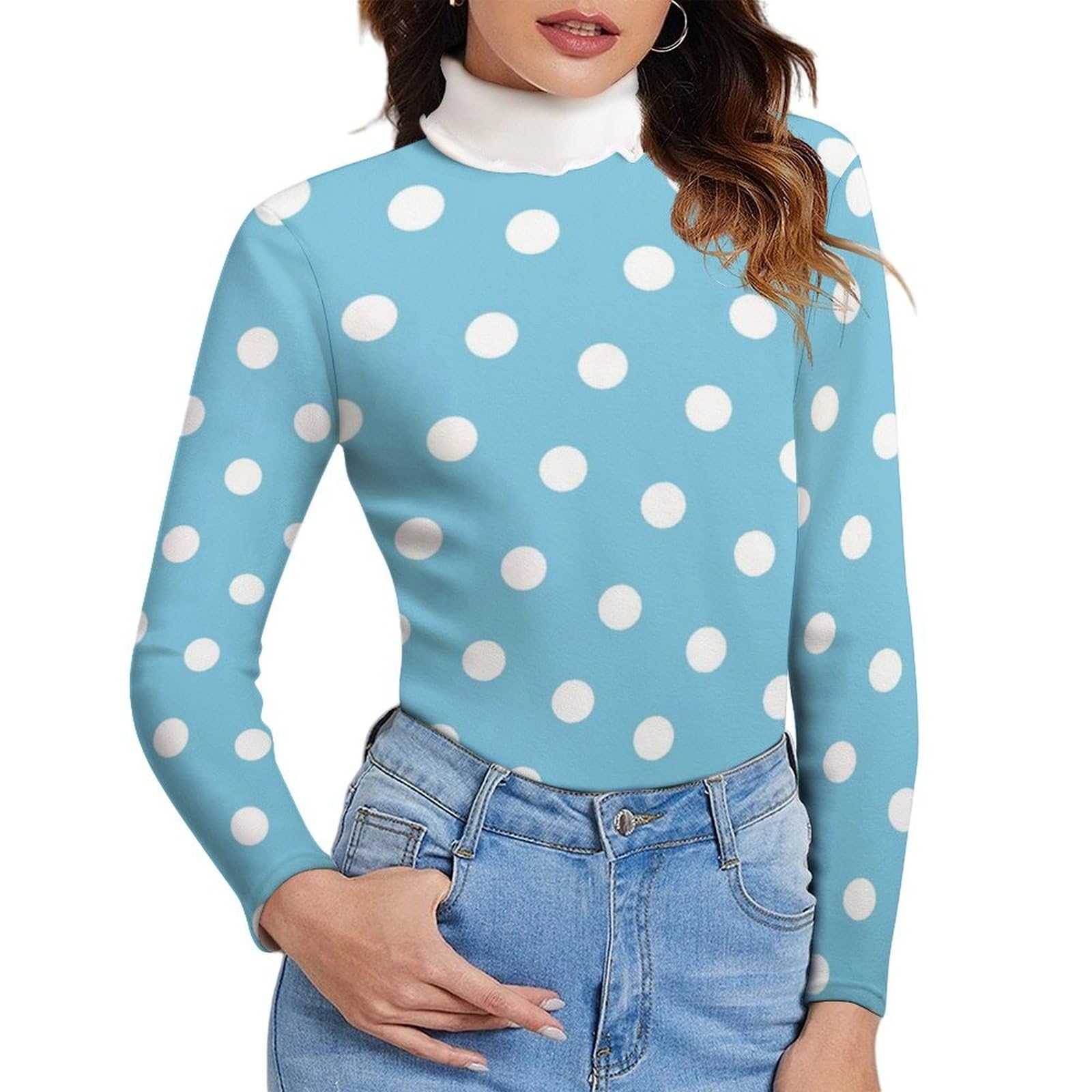 Amazon.co.jp: ニット セーター 水色 ブルー ドット柄 水玉 レディース